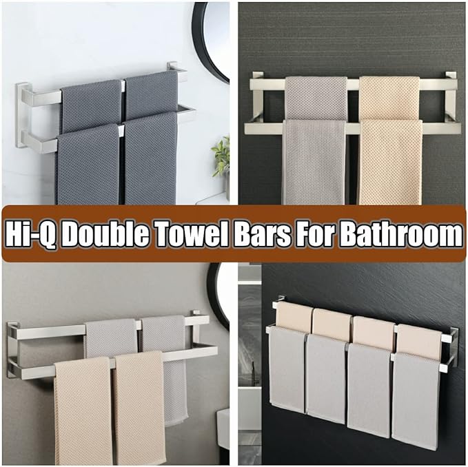 Alise Bath Double Towel Bars,Black Towel Holder Towel Racks for Bathroom Lavatory,Wall Mount Towel Hanger SUS304 Stainless Steel Towel Rail,GOY2400-LS Brushed Nickel 16 Inch