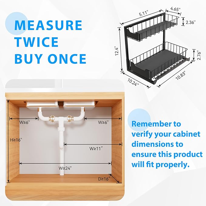 2 Pack Under Sink Organizer - Metal Bathroom Cabinet Organizer, Under Kitchen Sink Organizer and Storage Sliding Drawer for Closet, Laundry & Pantry Storage-NeatNest