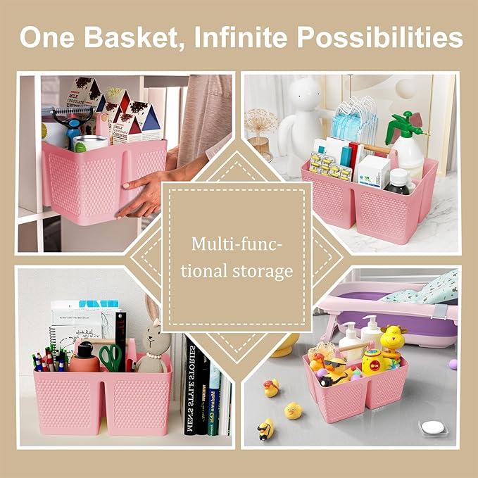 Shower Caddy Portable and Cleaning Caddy Organizer for Bathroom, Kitchen, Toiletries Storage ，Caddy organizer with handle, Rust-Resistant, Durable Material (Pink, 9.36" L×7.73" W×7.24" H)-NeatNest