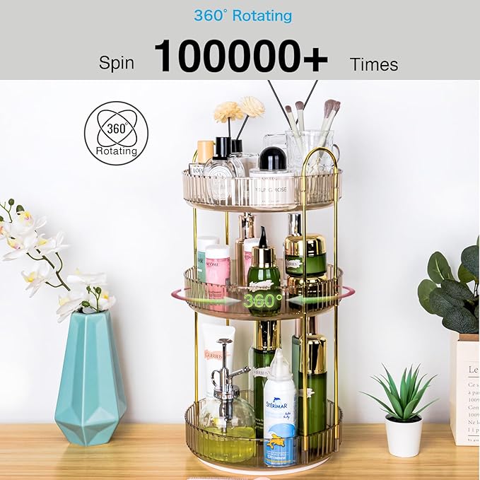 360 Rotating Makeup Organizer - Large Capacity Spinning Perfume & Cosmetic Skincare Holder for Vanity & Countertop (Vibrant Orange, 3 Tier)-NeatNest