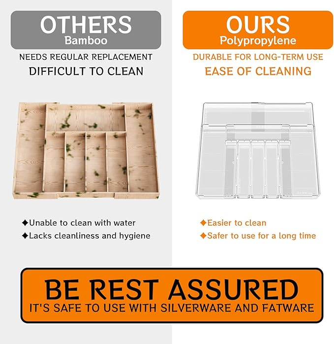 Clear Expandable Silverware Organizers for Kitchen Drawers,Large BPA Free Cutlery Organizer in Drawer,Plastic Utensil Drawer Organizer Suitable as Flatware,Knife,Fork,Spoon,Silverware Holder and Tray-NeatNest