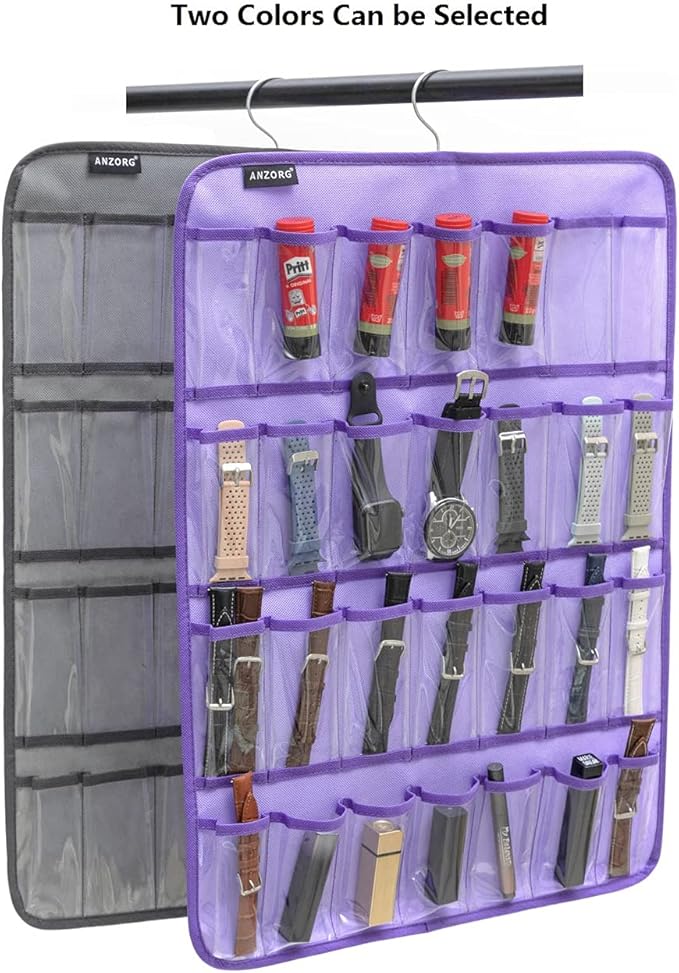 Hanging Watch Band Organizer Watch Bands Straps Accessories Holder Watches Storage Display Case with 28 Clear Pockets (GREY)-NeatNest