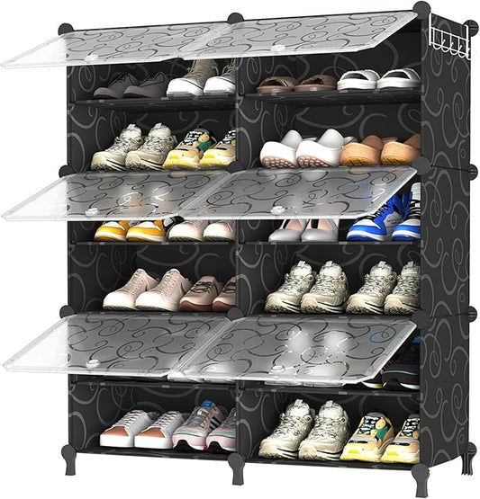 AWTATOS Shoe Rack, 6 Tier Shoe Storage Cabinet with Door, 24 Pair Shoe Organizer Shelves for Closet Hallway Bedroom Entryway, Black-NeatNest