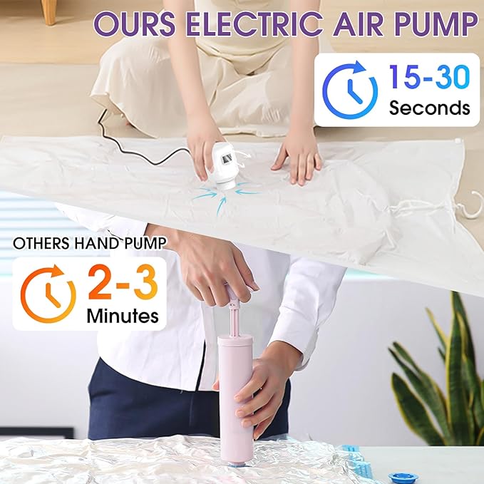 SZO 6 Pack Vacuum Storage Bags With Electric Air Pump,Vacuum Seal Bags For Clothing Travel, Space Saver Bags For Luggage, Blankets,Bedding,Moving bags-NeatNest