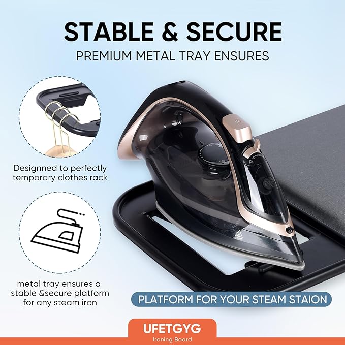 Classic Ironing Board 43" X 13" W/with Iron Rest | Full Metal Construction| Height Adjustable | Heat & Scorch Resistant Fabric | Anti-Skid Feet | Easy to Fold (Dark Grey)-NeatNest