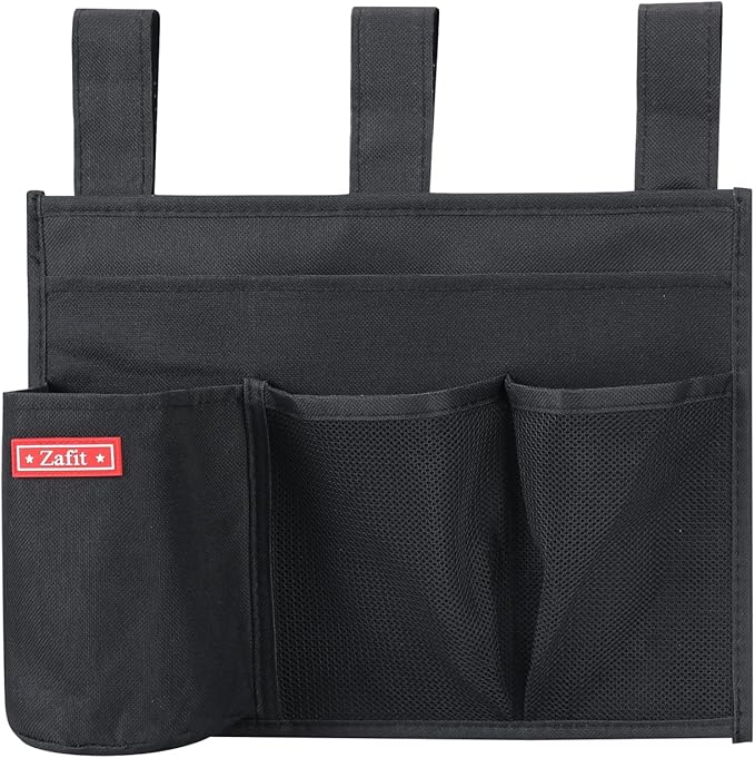 Hanging Bedside Caddy, Bedside Storage Organizer for Magazine, Phone, Remote control (4 Pockets-Black)-NeatNest