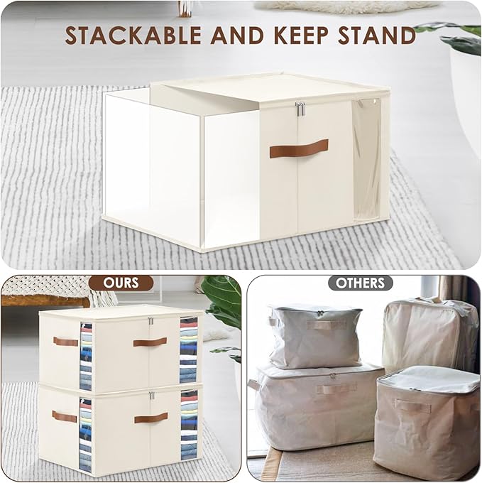 WELTRXE 65L Comforter Storage Bag with Handles, Clothing Storage Container for Quilt, Sheet, Bedding, Large Closet Organizer with Dual Zipper, Underbed Organization and Storage, Beige-NeatNest