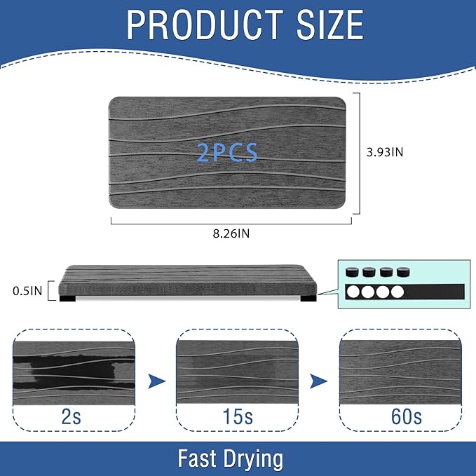 2PCS Water Absorbing Stone Tray, Fast Drying Stone Sink Tray, Water Absorbent Diatomite Trays, Stones Soap Trays, Diatomite Coasters for Kitchen Sink Bathroom Counter, Hand Soap Dish & Holders-NeatNest