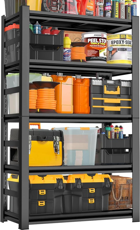 72''H Garage Shelving, Heavy Duty 36''W Storage Shelves, 2500lbs Adjustable 5 Tier Metal Shelves for Storage Rack, Commercial Garage Shelves, Industrial Utility Shelf,16" D X 36" W X 72" H,Black