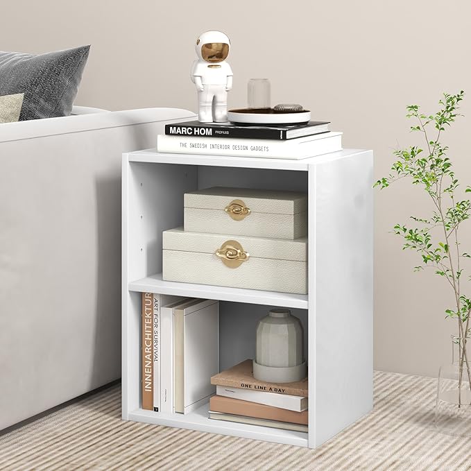 Giantex Bookshelf and Bookcase Set of 2, 2-Layer White Storage Shelf W/Large-Capacity Open Storage Space for Living Room Bedroom Study Office Multi-Functional Furniture Display Cabinet