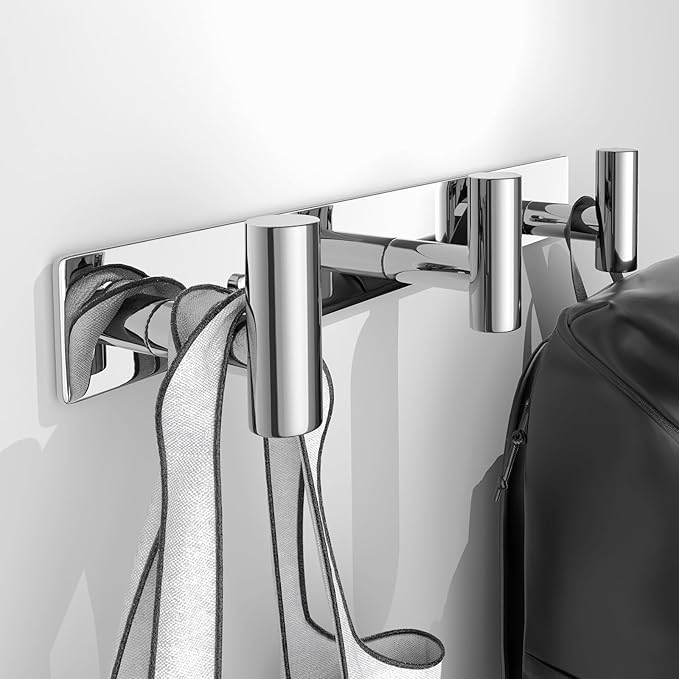 Wall Mounted Coat Rack-3 Hooks, Heavy Duty Stainless Steel Hook Rail for Towel Coat Hat Purse Bag Jacket, Towel Hooks for Entryway Bathroom Kitchen (Glossy 3 Hooks - 1 Pack)-NeatNest