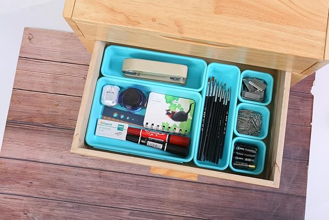 15 PCS Interlocking Desk Drawer Organizer Separator for Office,Bathroom,Kitchen,Makeup（Blue&Green）-NeatNest