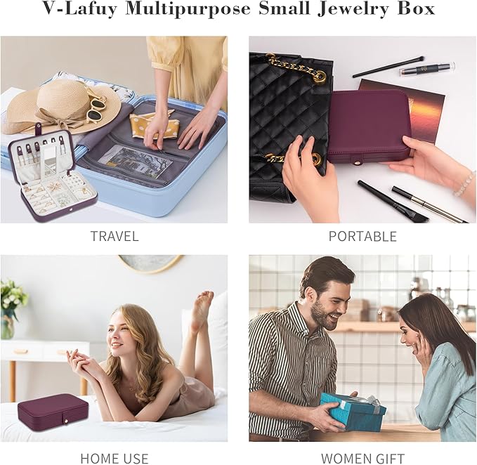 Jewelry Travel Organizer, Travel Jewelry Box Portable, Small Travel Jewelry Case with Mirror, PU Leather Small Jewelry Box for Women, Burgundy Red B-NeatNest