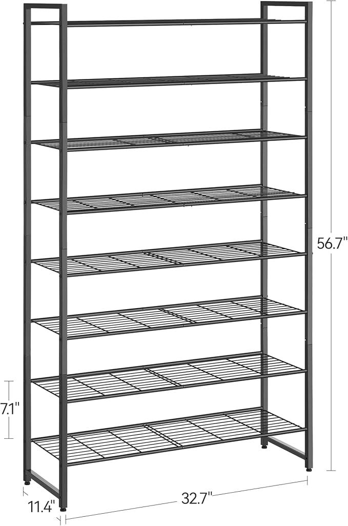 Shoe Rack, Metal Shoe Organizer, 8 Tier Garage Shoe Rack Max Holds 40 Pairs,Shoe Storage shelf for Closet,Entryway, Black-NeatNest