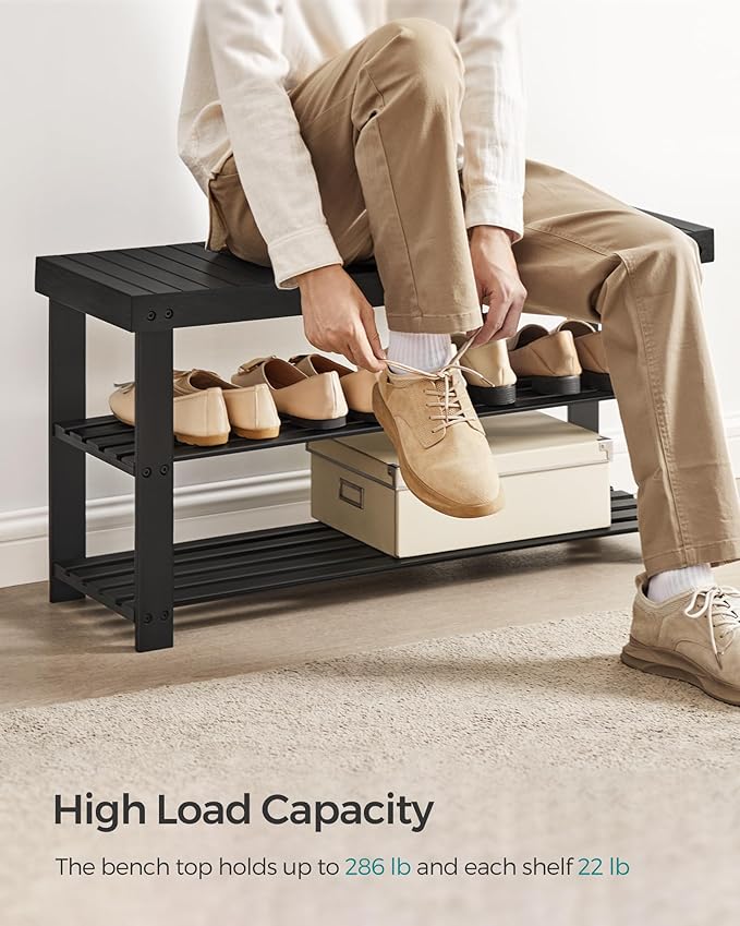 SONGMICS Shoe Rack Bench, 3-Tier Bamboo Shoe Storage Organizer, Entryway Bench, Holds Up to 286 lb, 11.3 x 35.4 x 17.8 Inches, for Entryway Bathroom Bedroom, Ink Black ULBS90B33-NeatNest