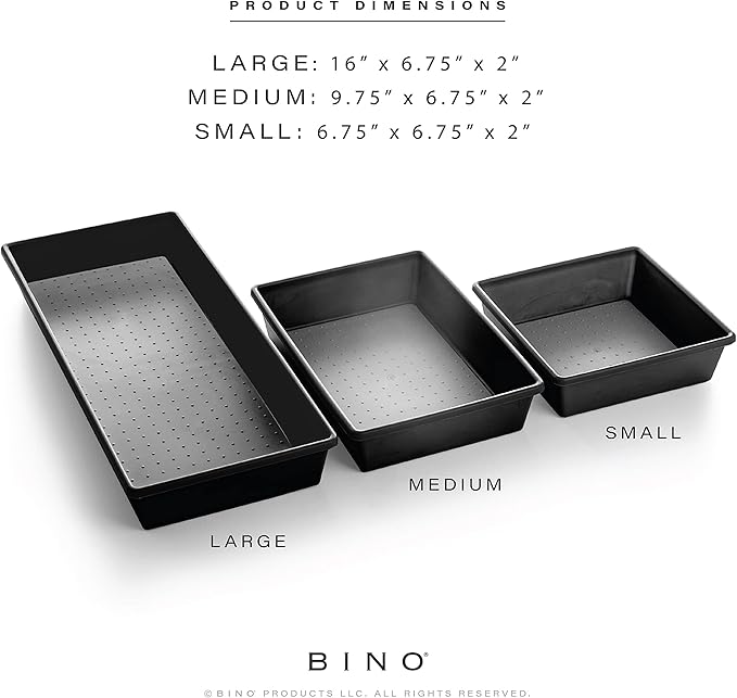 BINO | 3-Piece Drawer Organizer Bin Set, Large - Grey | THE MODULAR | Multi-Purpose Storage | Soft-Grip Lining and Non-Slip Rubber Feet | Durable | BPA-Free | Desk Drawer Organizer | Vanity Organizer-NeatNest