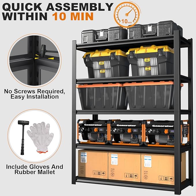 Heavy Duty Shelving,5-Tier Metal Storage Shelves,Metal Shelves for Garage Storage,Steel Shelving 24" D x 47" W x 72" H