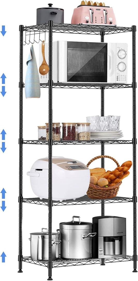 5 Tier Wire Shelving Unit, Adjustable Wire Rack Shelving, Changeable Metal Wire Storage Shelves for Kitchen, Laundry, Bathroom, Balcony, Pantry (11.4" D x 21.3" W x 59" H, Black)