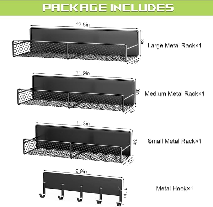 4 Pack Magnetic Shelves for Washing Machine, Heavy-Duty Magnetic Laundry Organizer with Hooks, Washing Machine Shelf for Refrigerator, Metal Storage Baskets, Closet & Laundry Room Organization(Black)