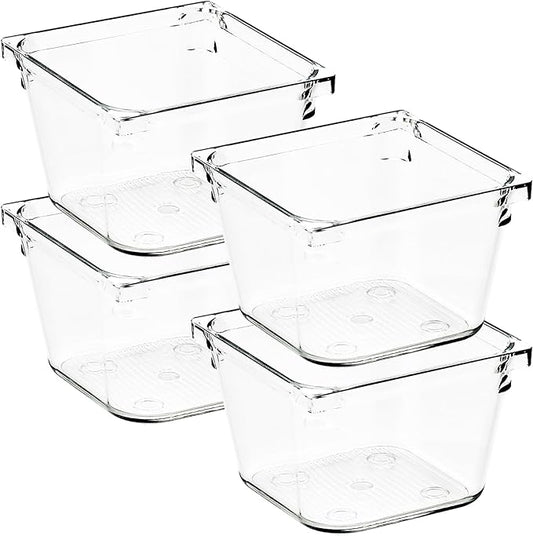 4 Pack Drawer Organizer - 3" X 3" Clear Acrylic Storage Bins with Non-Slip Pads, Versatile Desk Tray for Makeup, Jewelry, Kitchen, Bathroom, and Office Organization-NeatNest