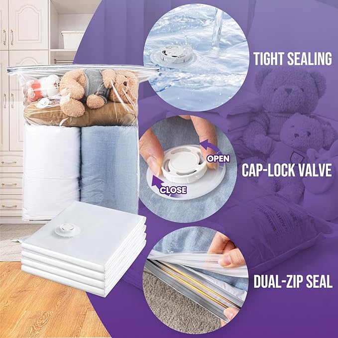 TAILI 12 Pack Combo Vacuum Storage Bags, Vacuum Seal Bags for Clothing (4 Jumbo, 4 Large, 4 Medium), Space Saver for Bulky Beddings, Comforters, Blanket, Closet Organization Space Saving-NeatNest