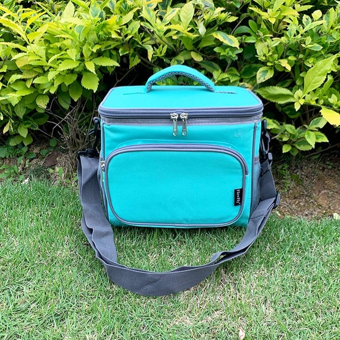 FlowFly Insulated Reusable Lunch Bag Adult Large Lunch Box for Women and Men with Adjustable Shoulder Strap,Front Zipper Pocket and Dual Large Mesh Side Pockets,Jade-NeatNest