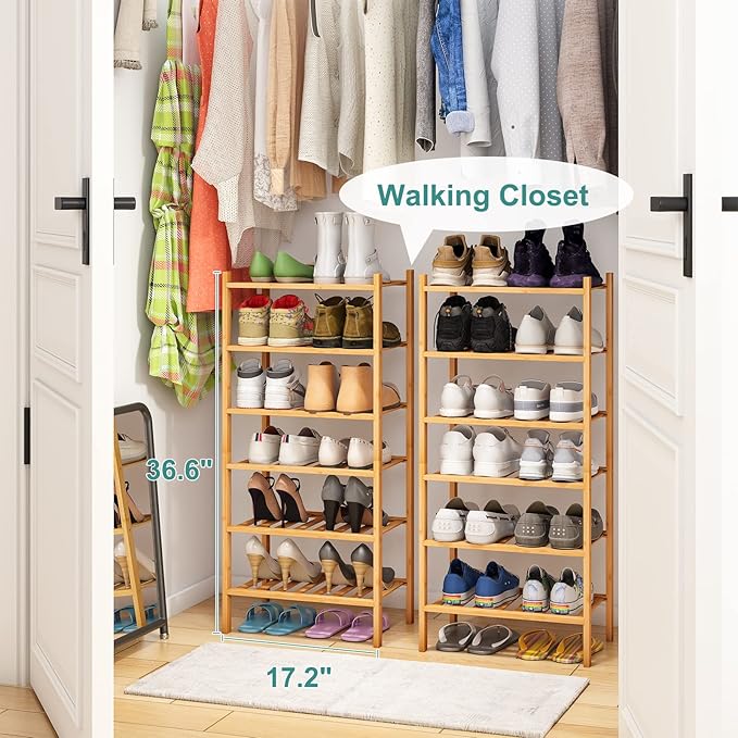 Small Shoe Rack, 6-Tier Shoe Shelf for Entryway, Bamboo Wood Shoe Rack for Closet & Hallway, Long 17.2IN | Beautiful | Functional | Sturdy | Durable-NeatNest