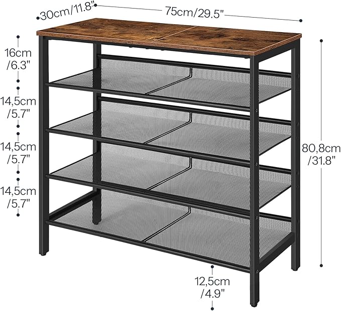 HOOBRO Shoe Rack for Entryway, 5-Tier Shoe Organizer with Adjustable Mesh Shelves, 16-20 Pairs of Shoes, Spacious Floor Mount, Metal, Industrial, Shoe Shelf for Closet, Rustic Brown BF12XJ01-NeatNest