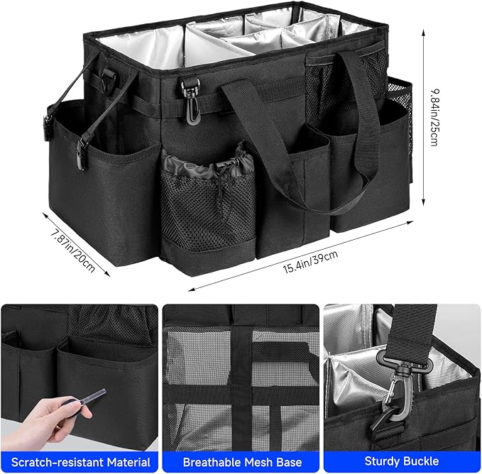 Cleaning Caddy Bag, Large Cleaning Supplies Organizer for Housekeepers, Housekeeping Caddy with Handle and Detachable Padded Cushion, Black-NeatNest
