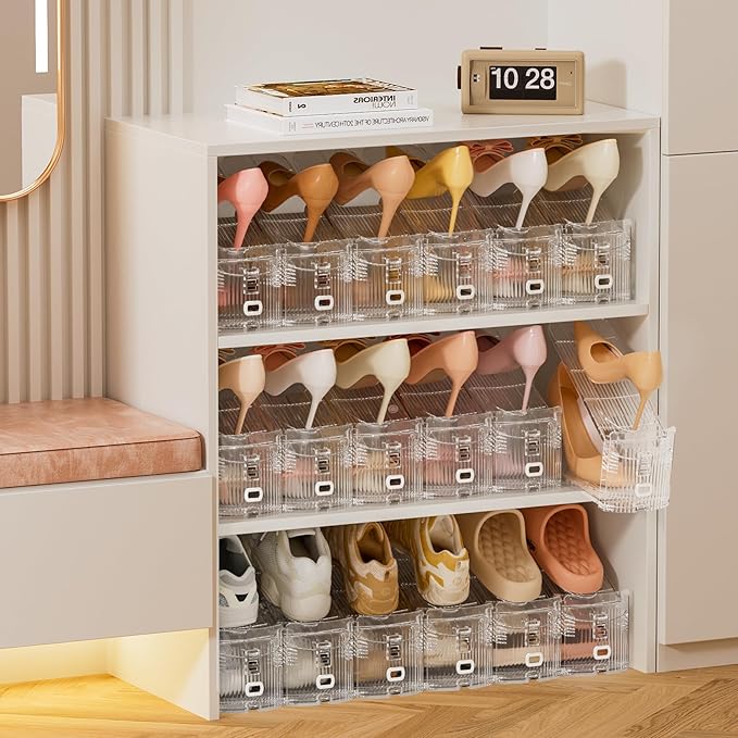 Neprock Shoe Slots Organizer for Closet, 20 Pack Acrylic Shoe Stackers Shoe Rack Holder, 3 Levels Adjustable Thickening Shoe Display Shoe Storage 50% Space Saving Zapateras Organizer (Clear,20 Pack)-NeatNest