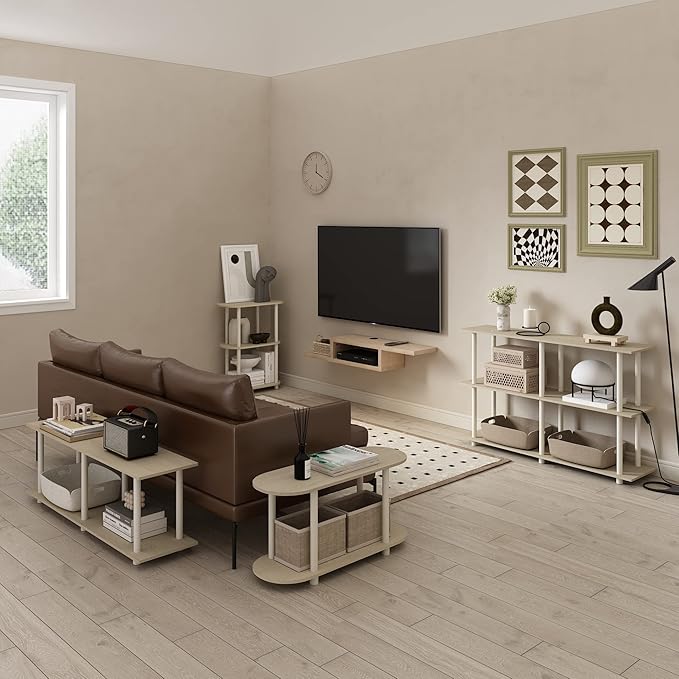 Furinno Turn-N-Tube No Tools Modern Oval Side Table, Bauhaus Oak/Beige-NeatNest