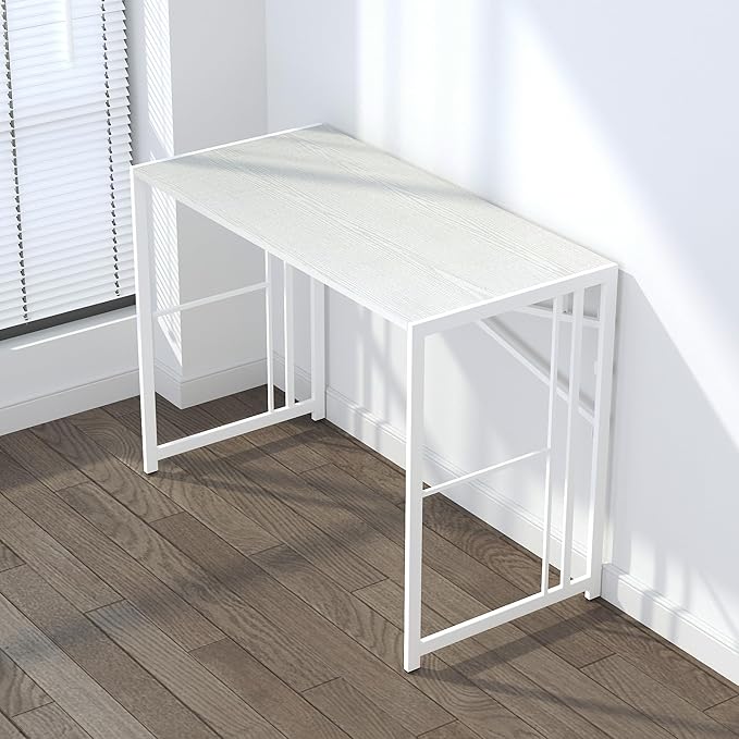 Folding Desk 40 inch Writing Gaming Computer Camping Table, No Assembly Required Home Office Desk, White-NeatNest