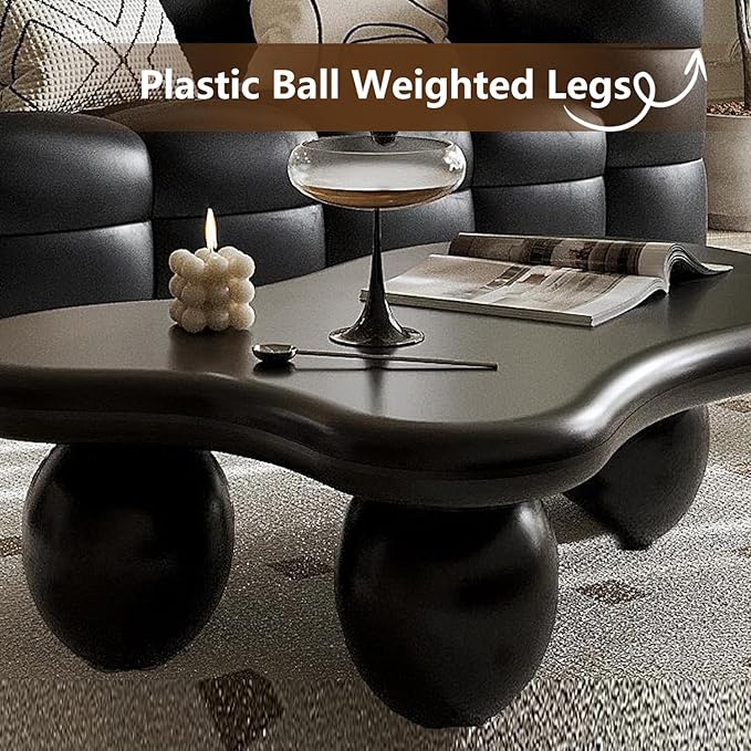 Black Cloud Shaped Coffee Table Modern Cloud Coffee Table for Living Room Irregular Cute Center Table with Thicken Round Edge and 3 Legs Low Coffee Table for Bedroom,Cloud c Black 39.4"-NeatNest