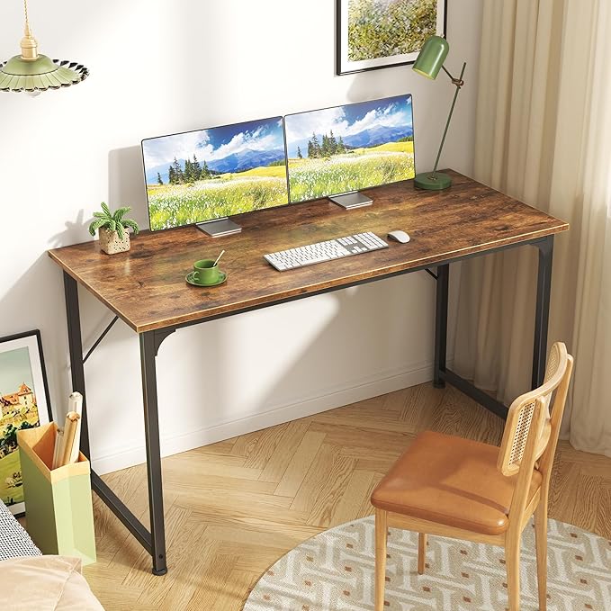 Huuger Computer Desk, 48 Inch Office Desk, Gaming Desk with Storage, Writing Desk Work Desk for Home Office, Study, Modern Simple Desk, Large Legroom, Metal Frame, Rustic Brown-NeatNest