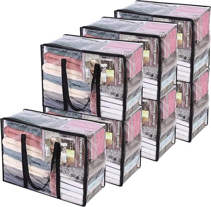 Vieshful 7 Pack Clear Comforter Storage Bag, 40L Clothes Storage Bag with Zipper Closet Organizer, Plastic Storage Containers Moving bags for Comforter, Blanket, Bedding, Duvet, Toys-NeatNest