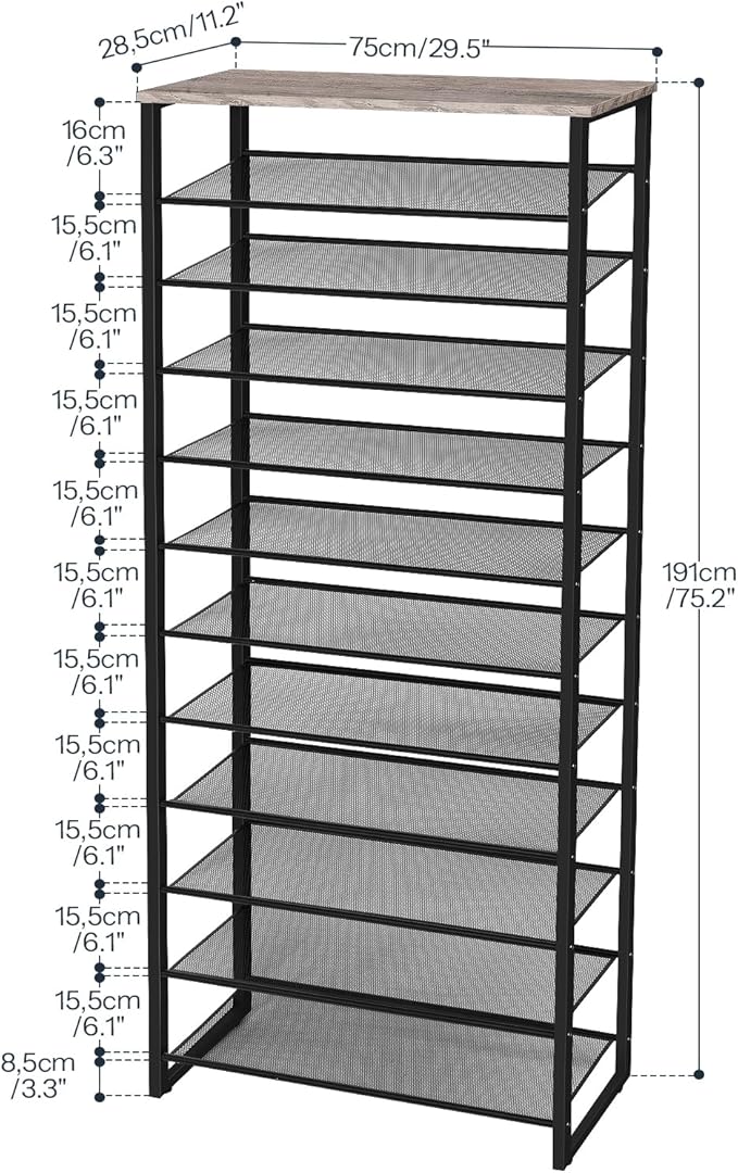 HOOBRO Shoe Rack, 12-Tier Shoe Storage Organizer, Large Capacity Shoe Shelf for Front Door Entrance, Entryway, Closet, Holds 36-48 Pairs of Shoes, Closet, Greige and Black BG127XJ01-NeatNest