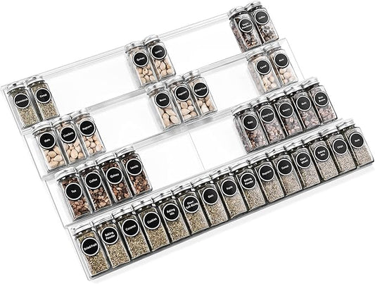 Acrylic Spice Rack Tray - Spice Drawer Organizer for Kitchen Cabinets Storage and Organization (Jars Not Included)-NeatNest