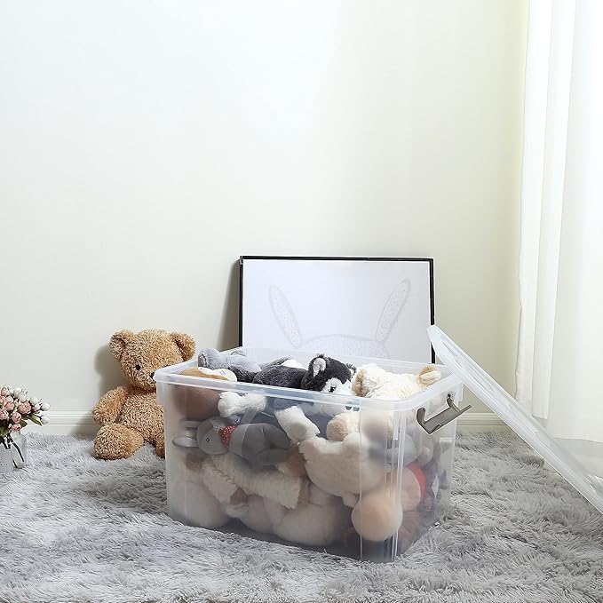 Citylife 58.1 QT Plastic Storage Bins with Latching Lids Stackable Storage Containers for Organizing Large Clear Storage Box for Garage, Closet, Kitchen, 8 Packs-NeatNest