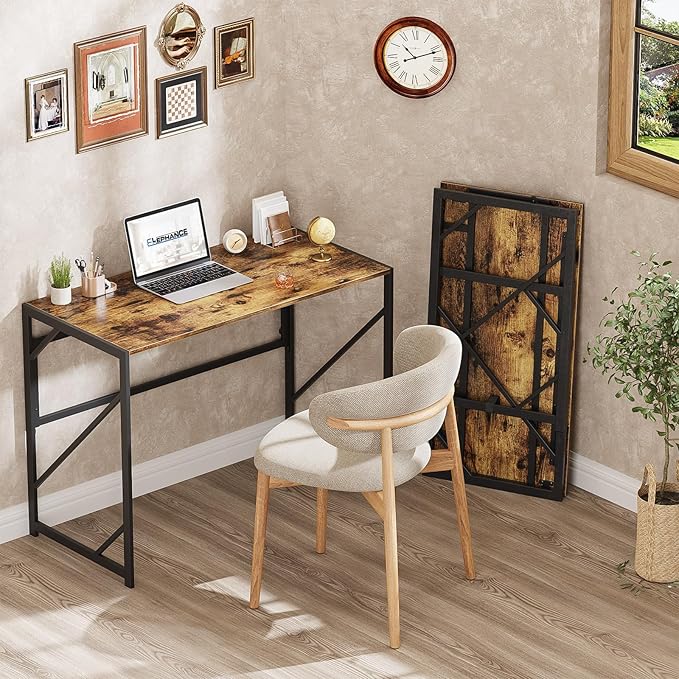 Elephance Folding Desk Writing Computer Desk for Home Office, No-Assembly Study Office Desk Foldable Table for Small Spaces-NeatNest