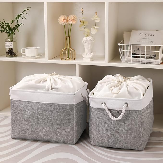 combocube 16 x 12 x 12 Inch Fabric Storage Bins for Shelves, Linen Storage Organizer Storage Basket with Ropes for Laundry, Home, Closet, Office, Clothes, Toys Organizer-NeatNest