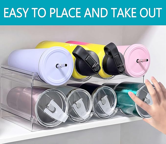 Homecor 3 Pack Water Bottle Organizer, Upgrade Stackable Pantry Home Organization and Storage Shelf, Plastic Tumbler Holder for Kitchen Cabinet Cupboard Organizer, Mug Cup Bottle Storage-NeatNest