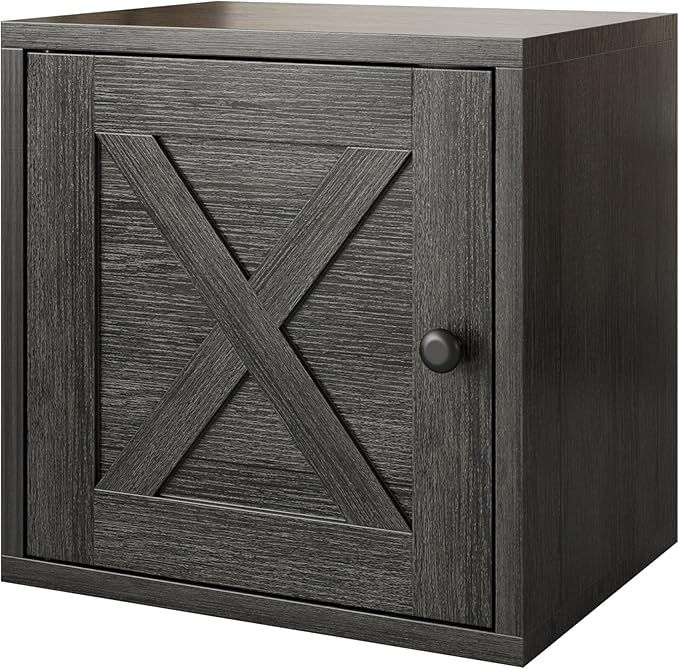 FUSUNBAO Magic DIY Cube Storage Organizer Stackable Cubes for Home Books Clothes Toy-Modular Cubby Storage System-Office Cubical-Bookcase Closet (French Oak,Door Cube)-NeatNest