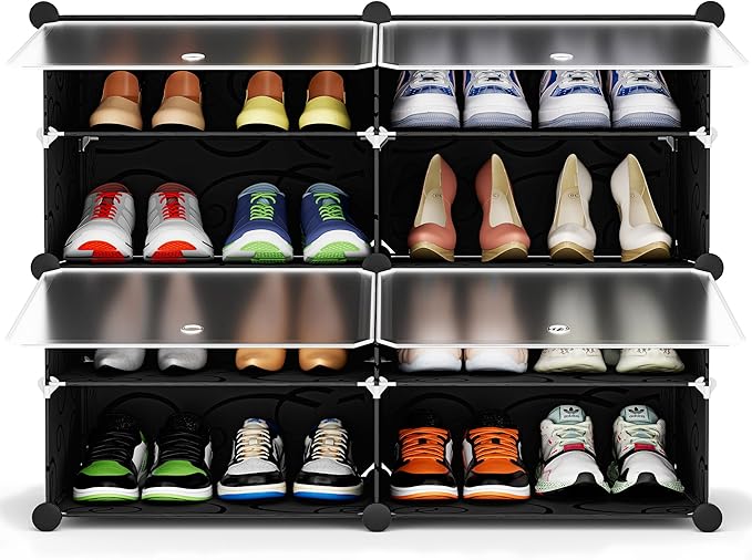 HOMIDEC Shoe Rack, 4 Tier Shoe Storage Cabinet 16 Pair Plastic Shoe Shelves Organizer for Closet Hallway Bedroom Entryway Black-NeatNest