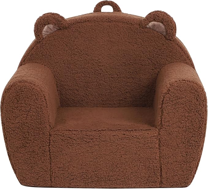 Comfy Toddler Chair, Cuddly Sherpa Teddy Bear Kids Sofa, High Back Kids Reading Chair for Boys and Girls, Brown-NeatNest