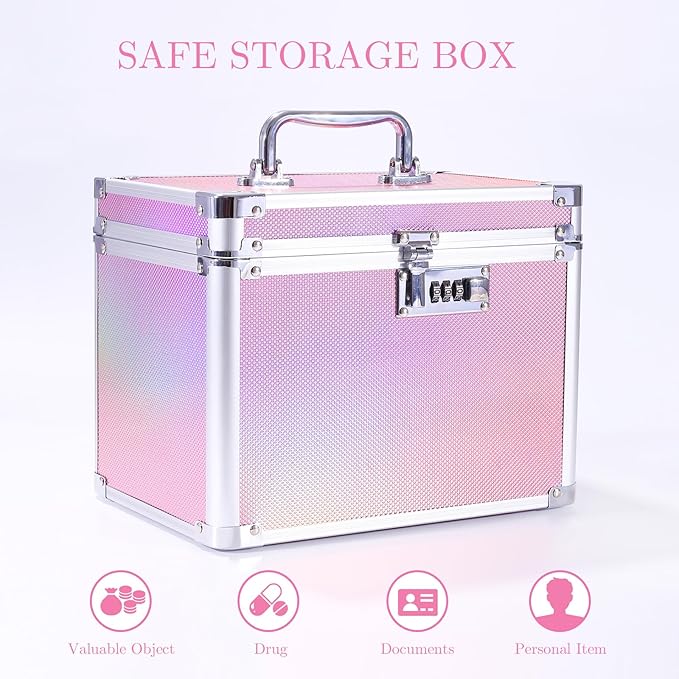 Medication Combination Lock Boxes with Code for Personal Items, Medicine Lockbox for Documents 10 x 7.25 x 7.75 Inches Colorful Aurora