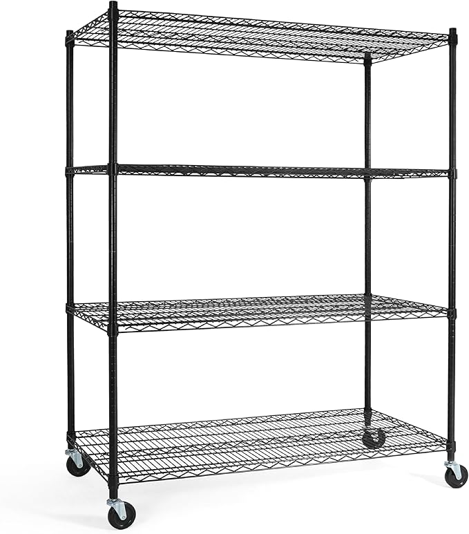 CAPHAUS 4-Tier Heavy Duty Adjustable Height Wire Shelving Unit w/Wheels & Leveling Feet, Metal Steel Shelf, Garage Shelving, Utility Rack Storage, 48" W-NeatNest
