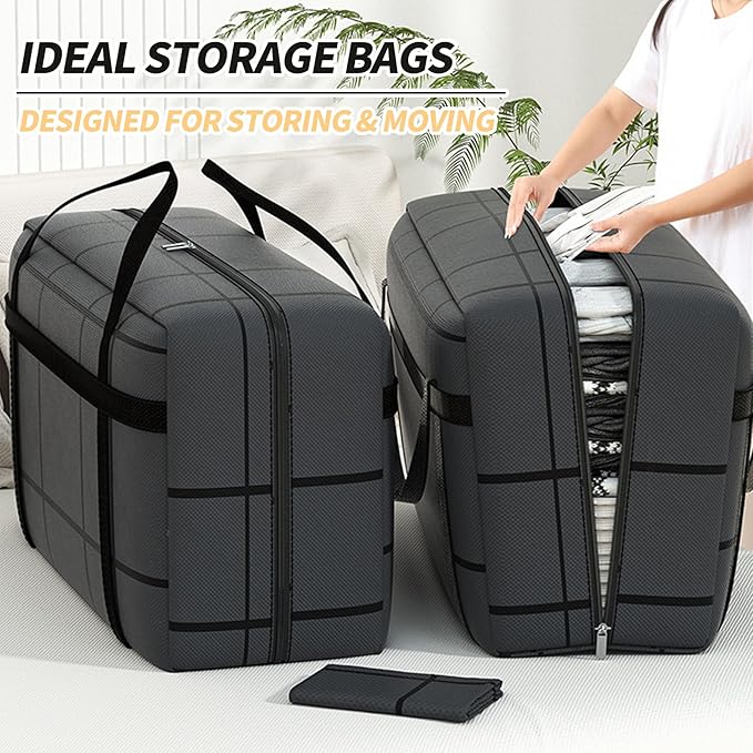 4 Pack 90L Large Storage Bag, Heavy Duty Moving Bag, Large Tote Bag, with Sturdy Handle & Zipper, for Storage & Moving