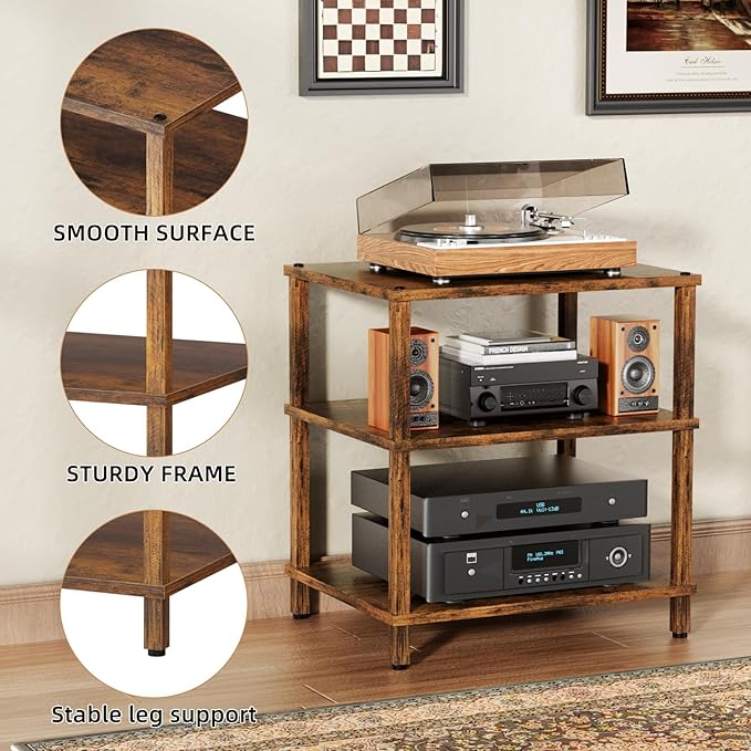 3-Tier AV Media Player Stand, brown Stereo Cabinet, Modern Stereo Cabine,Game Console Shelf,Wooden TV Stand,Multifunctional Entertainment Center, Suitable for Home, Conference Room, Game Studio-NeatNest