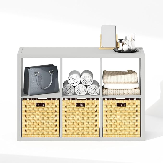 Furinno Cubic Open Back Multipurpose Clothing & Closet Storage Organizer Shelf, 6-Cube, Light Grey