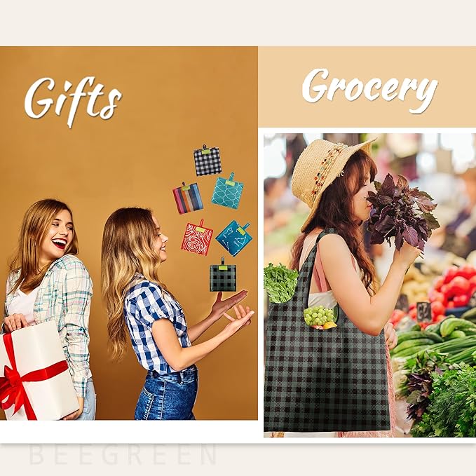 BeeGreen Large Tote Bag 6 Pack Reusable Grocery Bags Foldable - Bulk Machine Washable Ripstop Polyester Fabrics Grocery Bag - Reusable Shopping Bags for Women Travel Storage (Geometry Design)-NeatNest